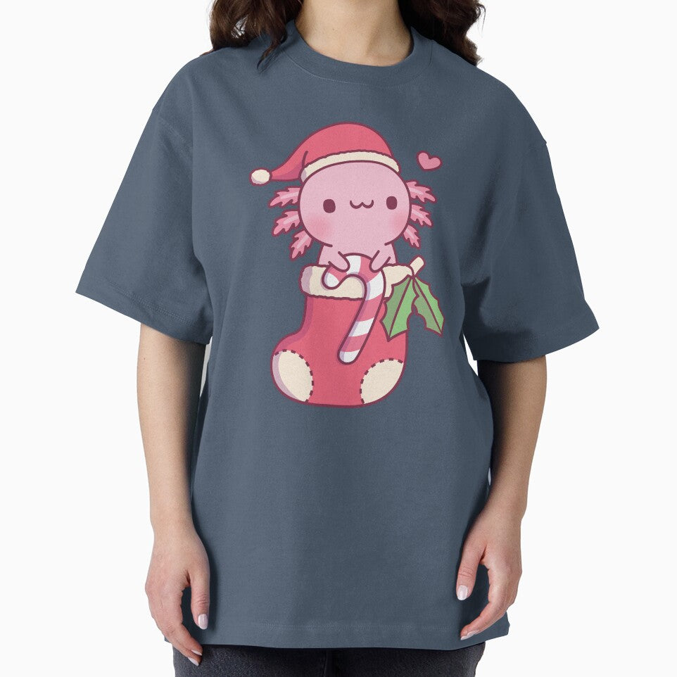 Cute Axolotl Holding Candy Cane In A Christmas Stocking by rustydoodle