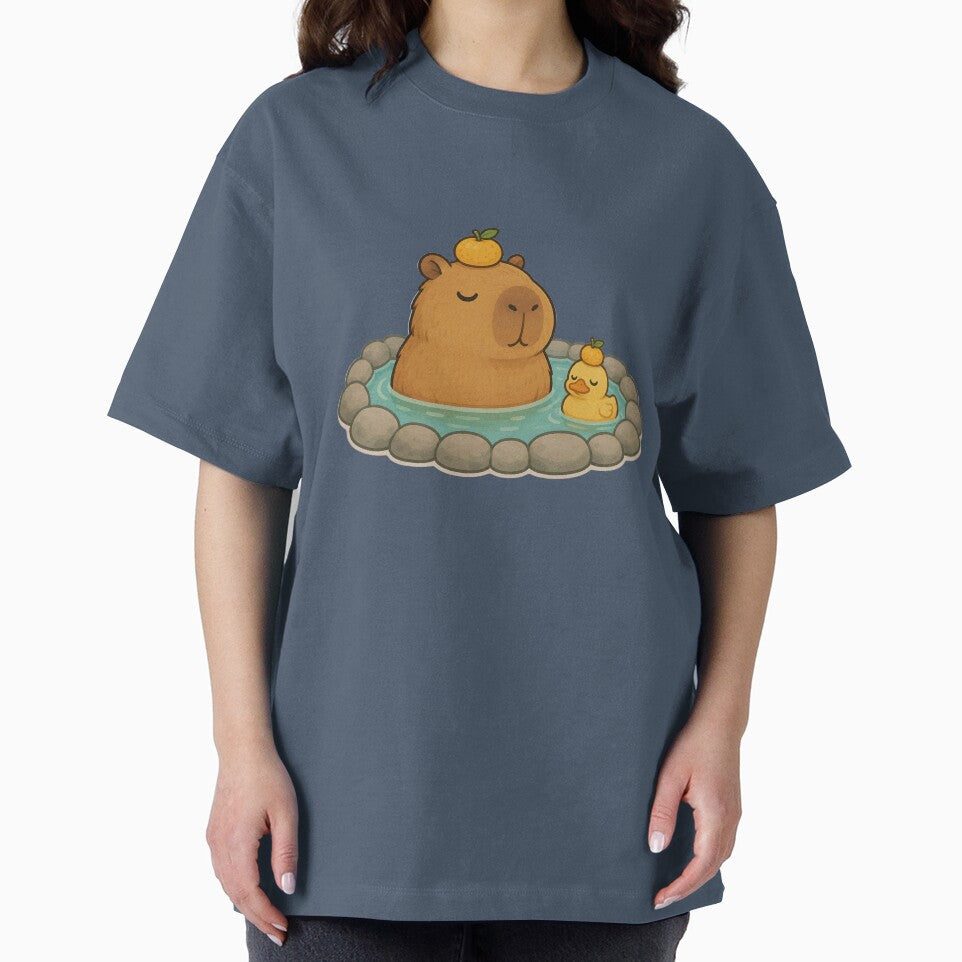 Cute Capybara Onsen with Yuzu - Kawaii Hot Spring Duck by Knacky Print