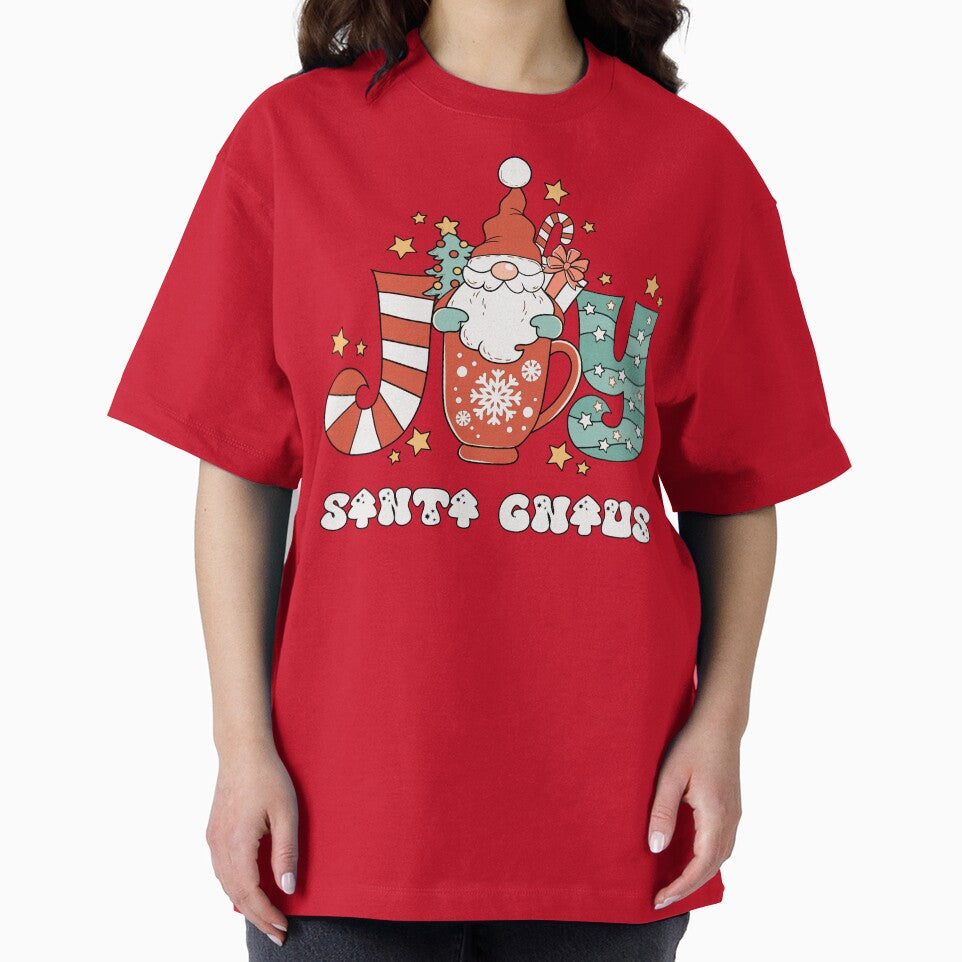 Joy Santa Gnaus - Cute Santa Gnome Inside a Christmas Mug (Black Outline and White Text Design) by Spiprinto