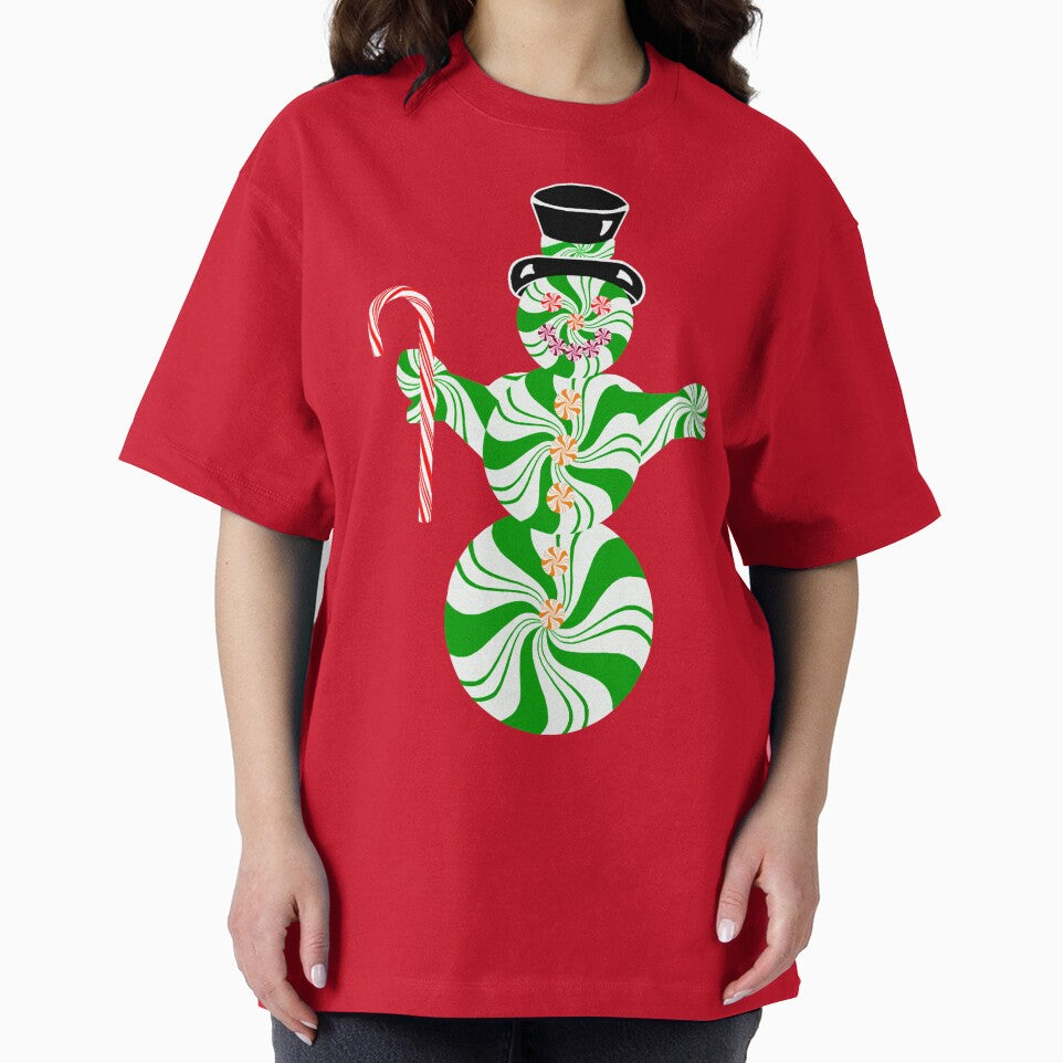 Spearmint Snowman with Striped Peppermint Candy Cane by Deborah Camp