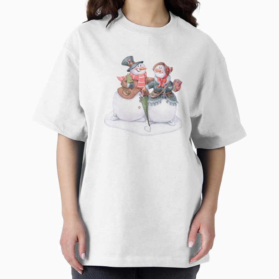 Snowman Couple with Gift and Umbrella by White Rabbit Design