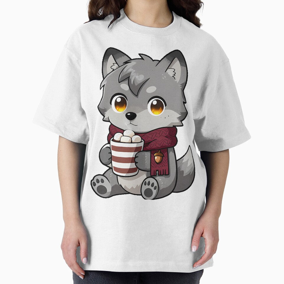 Cozy Wolf Pup with Marshmallow Cocoa and Scarf by pumsquare