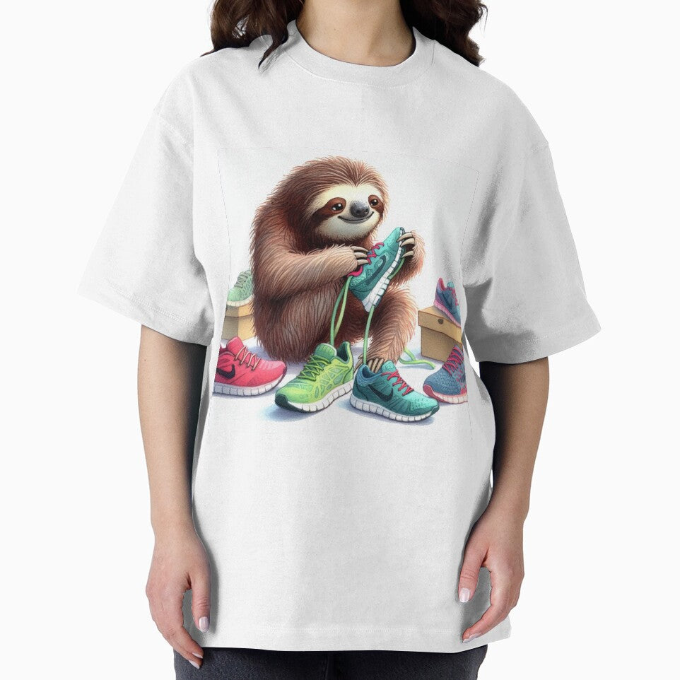 Sloth trying on new running shoes by ElegantTeaTime