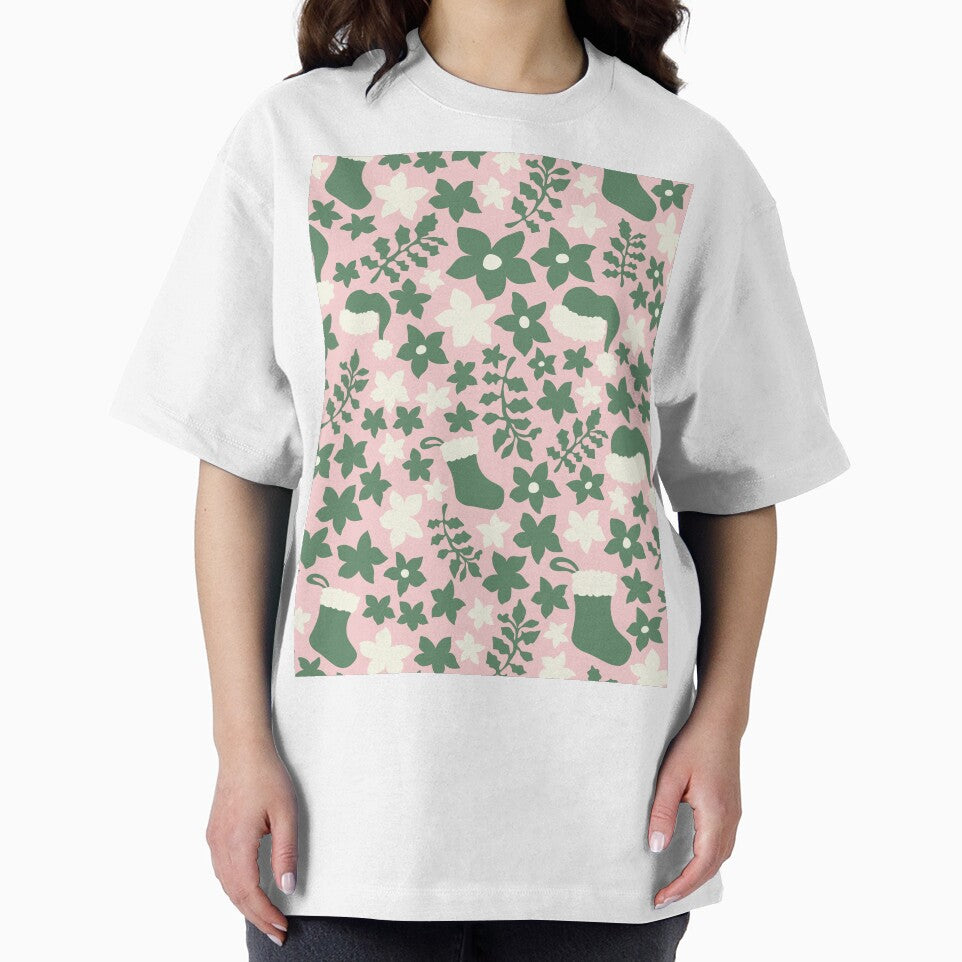 Green and Pink Boho Christmas Cabincore Floral Pattern by blomastudios