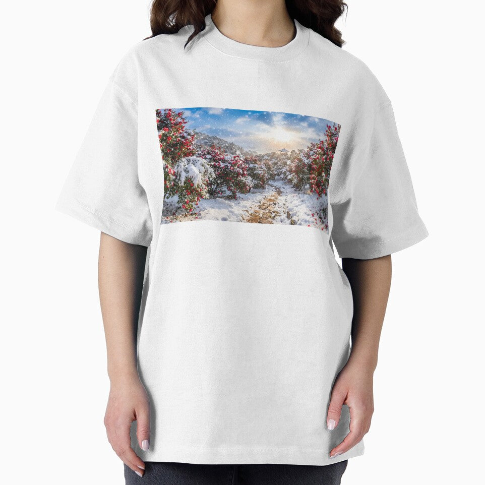 Winter’s Noble Bloom: Red Camellias Dancing in the Snow by SOOstudio73