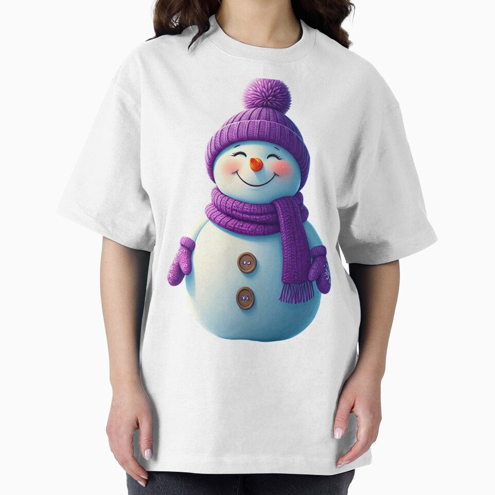 Cute Cartoon Snowman Holding Purple Heart in Dreamy Winter Scene by PixelVibe782