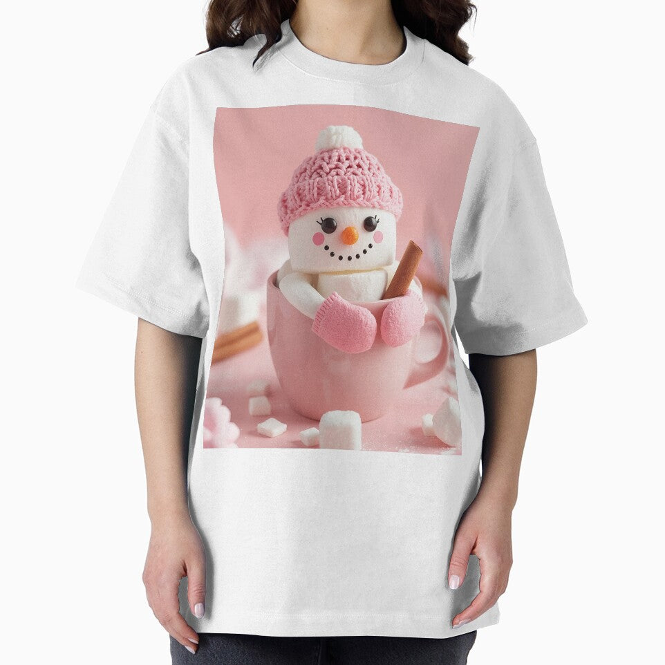 Adorable Marshmallow Snowman in Pink Mug with Cozy Winter Charm by PixelVibe782