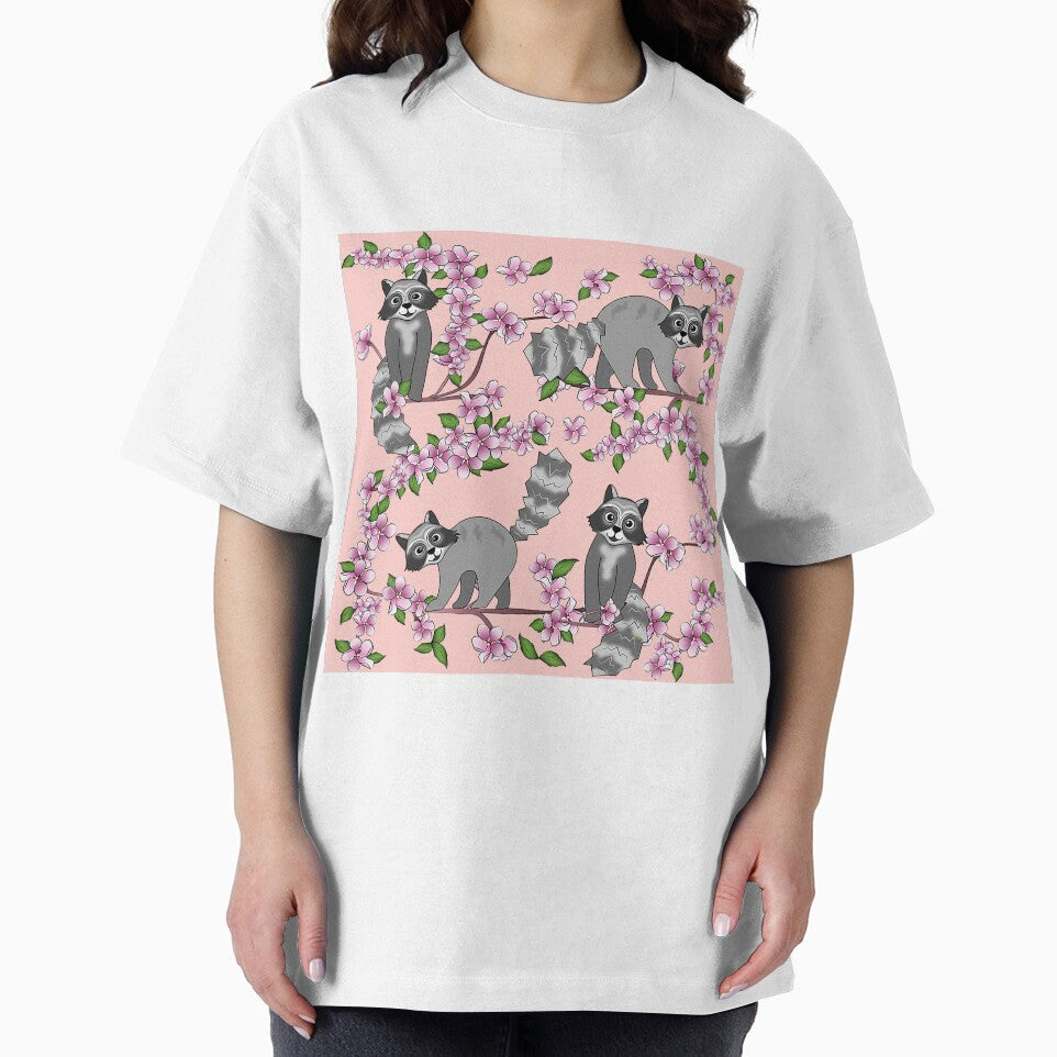 Raccoons Pink Floral Pattern by SweetThreads79