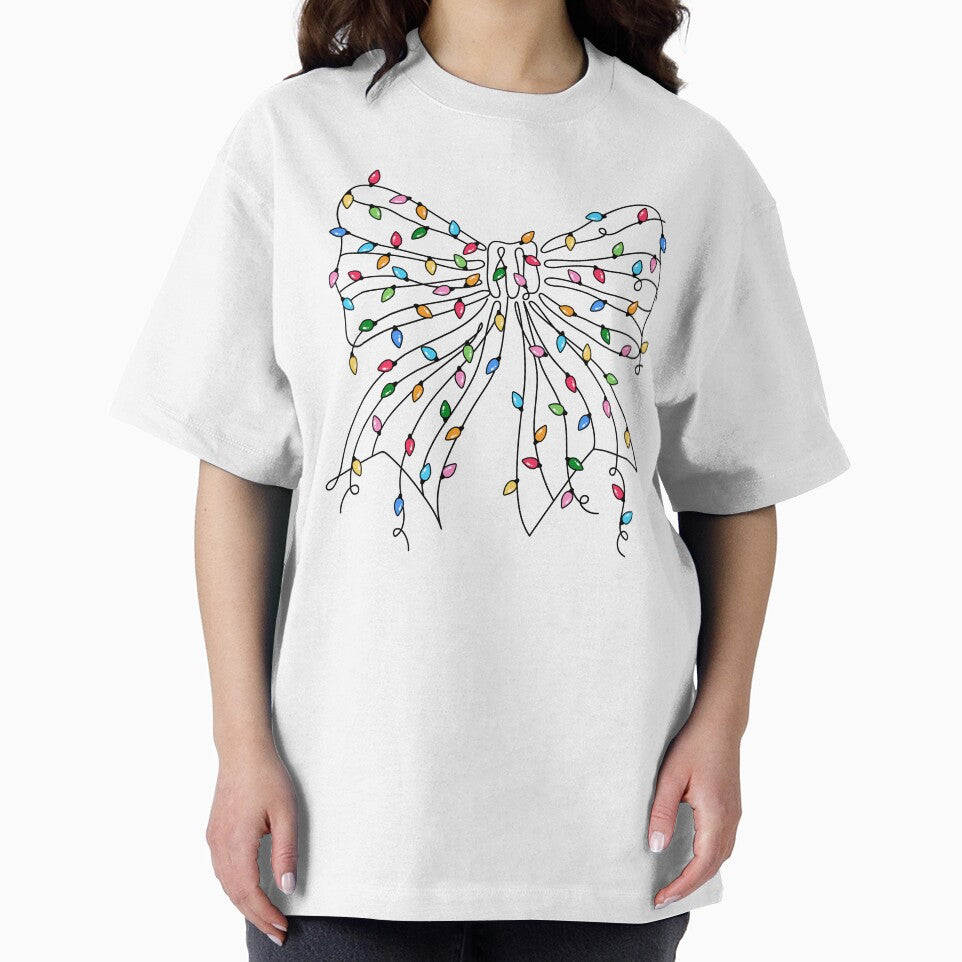 Festive Christmas Bow with Scattered Colorful Lights by CultDigHoriz
