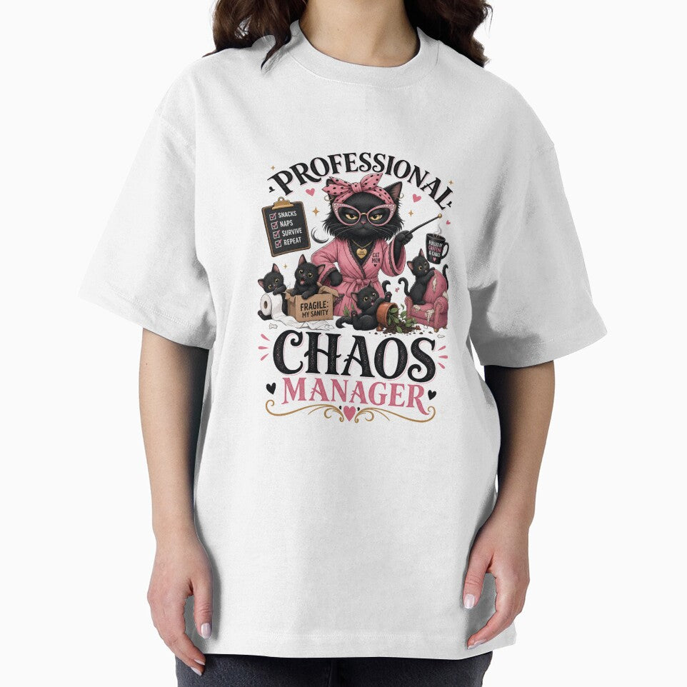 Professional Chaos Manager Black Cat Mom Funny Kawaii T-Shirt by Ashley critters