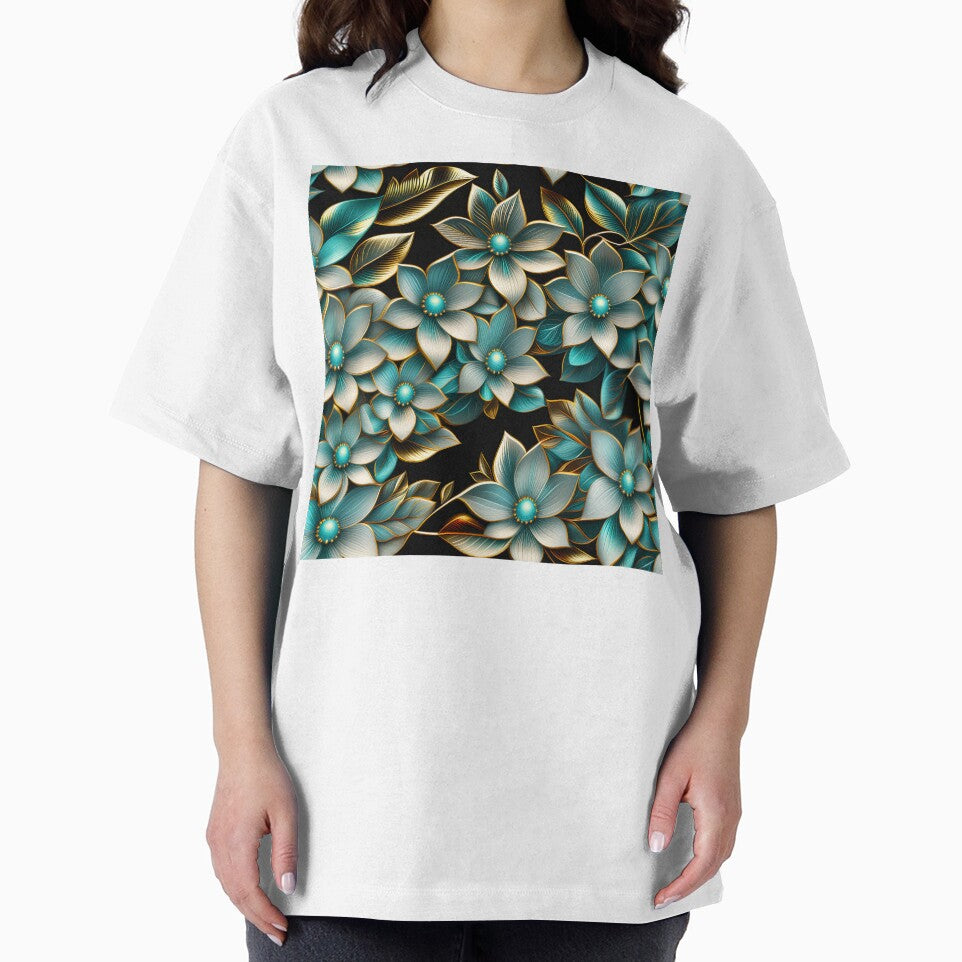 Champagne Teal & Gold Floral | Elegant Botanical Luxury Pattern by Juliette Ozkalfayan