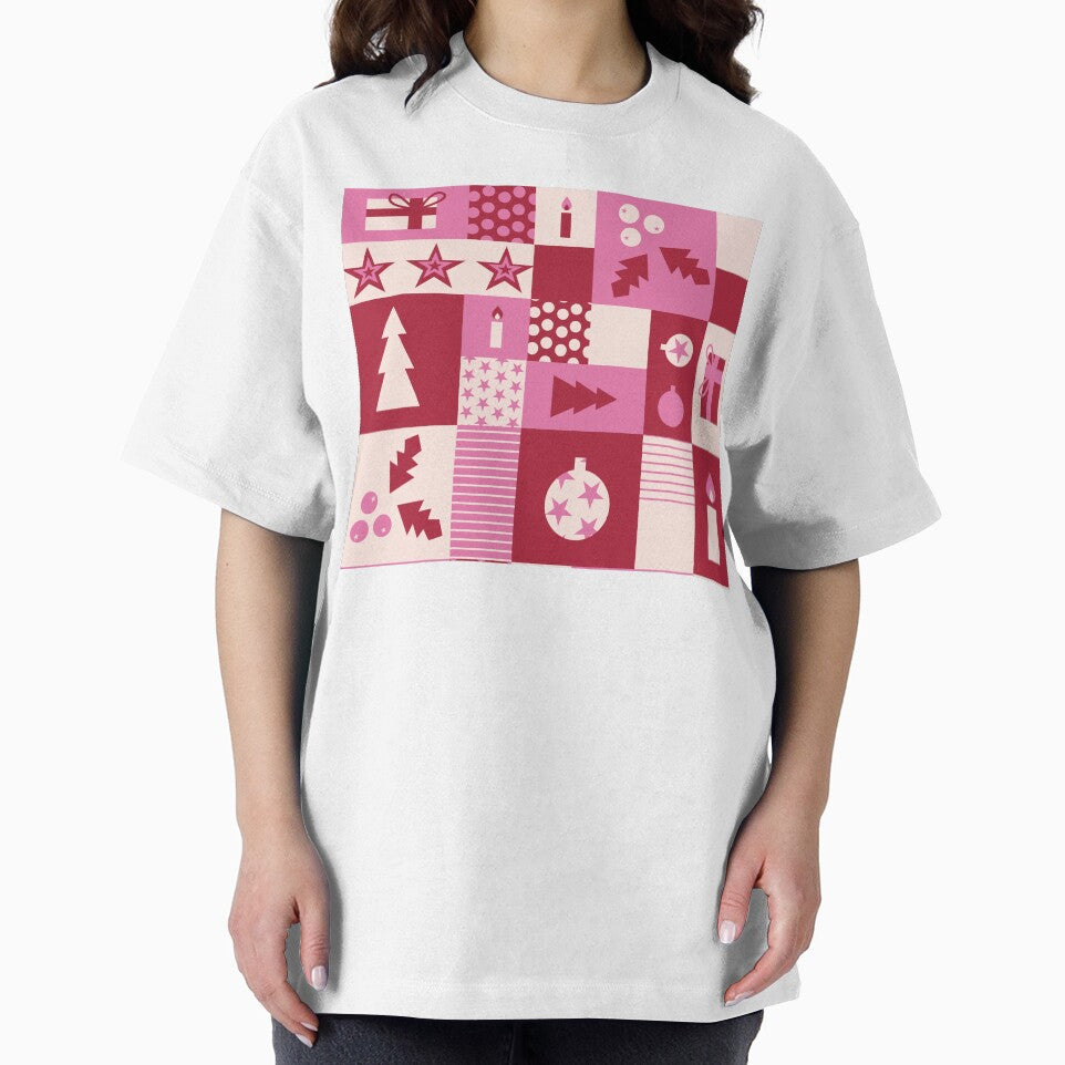 Modern Red and Pink Preppy Christmas Patchwork in Pink and Minty Green by aneladesigns