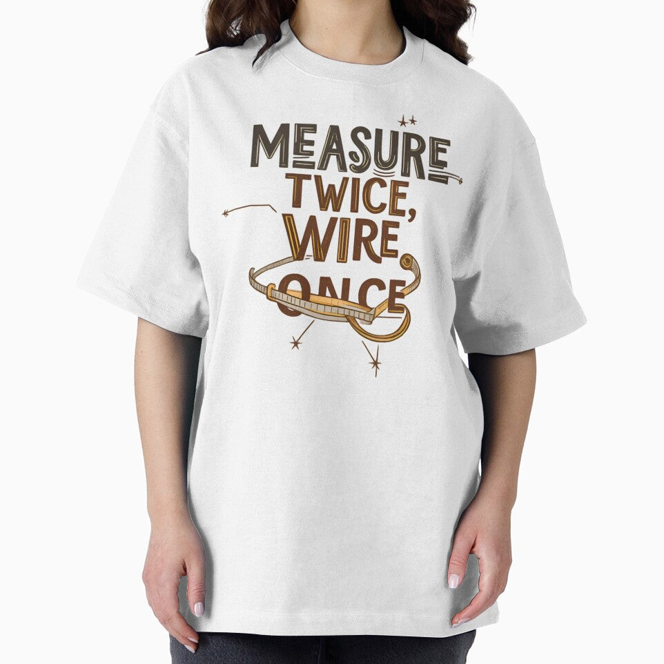 Measure Twice Wire Once Electrician T-Shirt - Trade Proverb Design for Skilled Electricians by Flownow