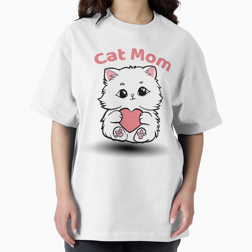 Cat Mom Cute Kawaii Cat Holding Heart – Cat Mom Love Design for Cat Lovers by Graphizia