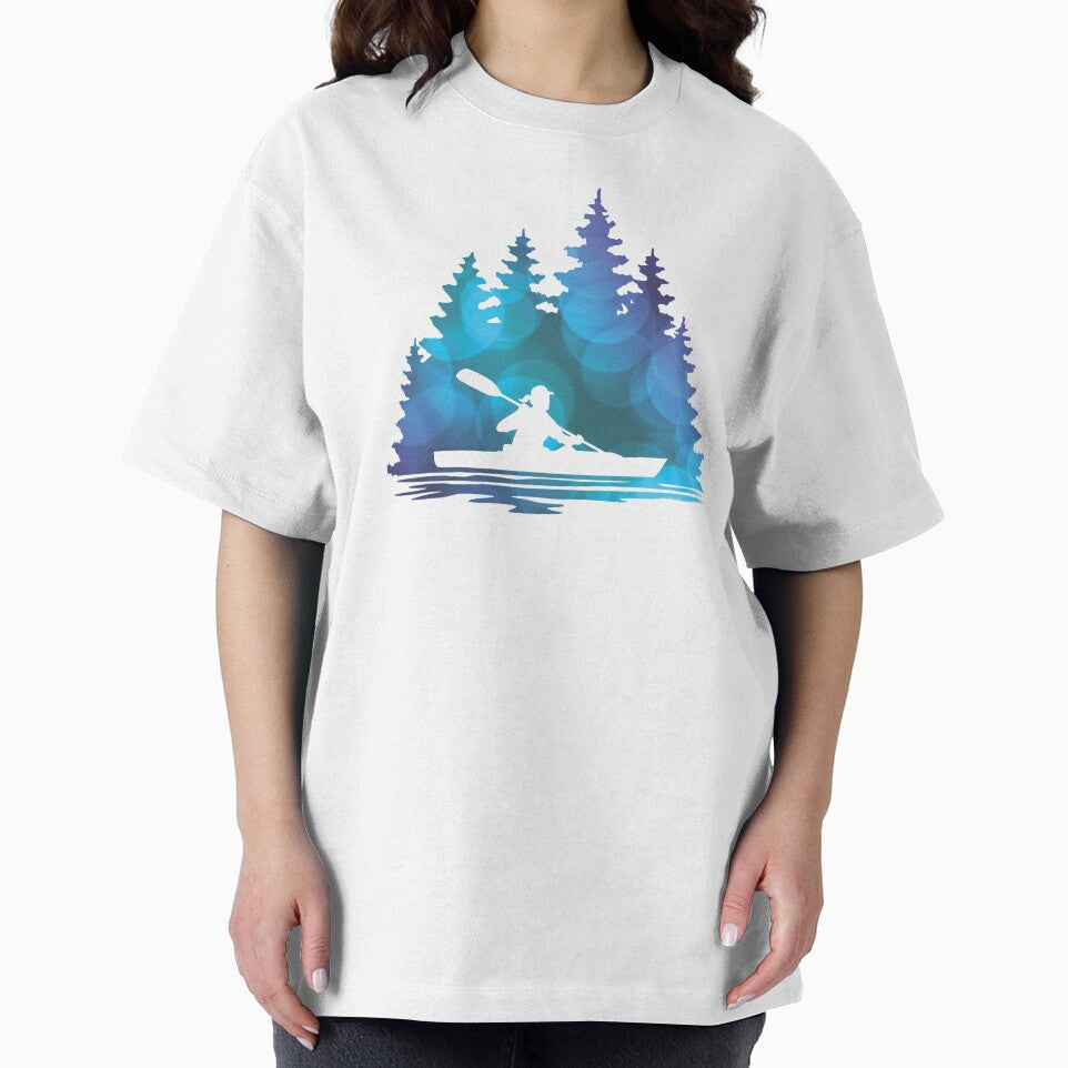 Girl Kayaker Silhouette - Blue Abstract Pattern by Sam Morrison