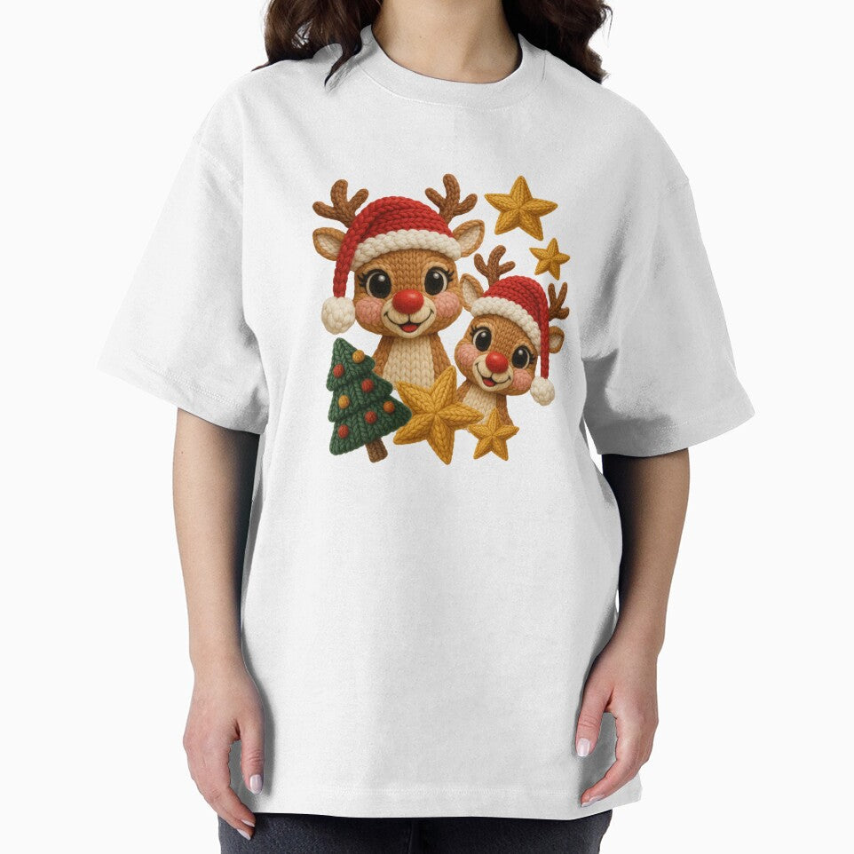 Cute Knitted Reindeer Couple – Cozy Faux Yarn Christmas Holiday Illustration by Cute Kawaii Studio