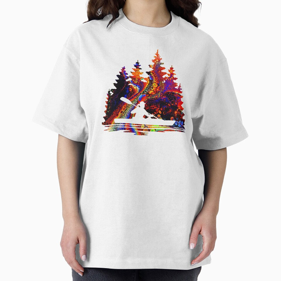 Silhouette of a Girl Kayaking - Abstract Rainbow Marble Pattern by Sam Morrison