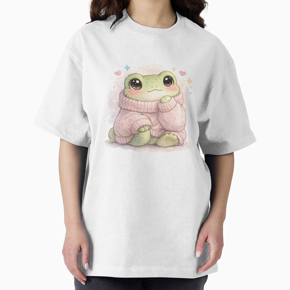 Cozy Frog in Oversized Sweater – Cute Pastel Watercolor Illustration by StickyDelights