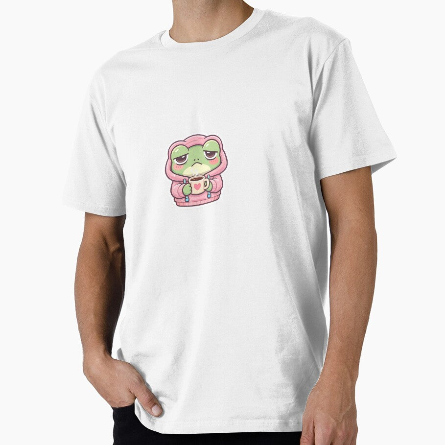 Cute Sleepy Frog in Pink Hoodie Coffee Sticker by Barkybond