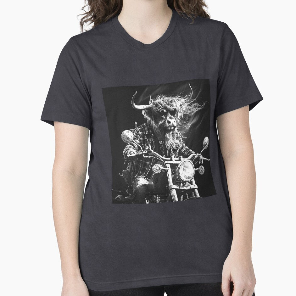 Cool Highland Cow Biker | Funny Motorcycle Riding Scottish Highland Cow Illustration by inkoutninja