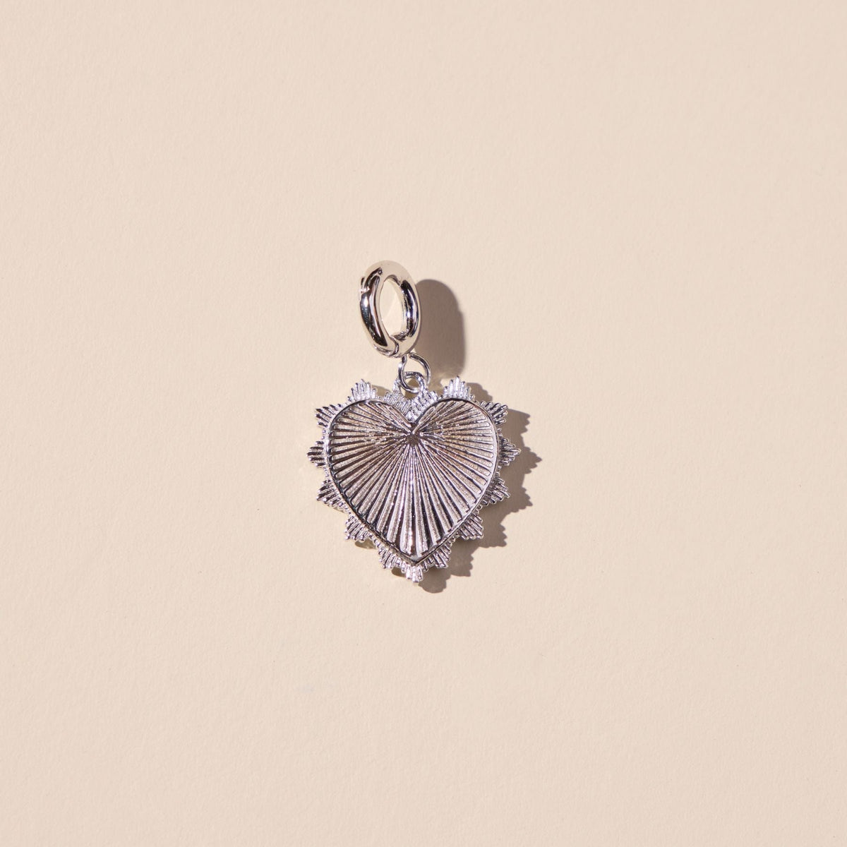 Silver Sunburst Heart Charm