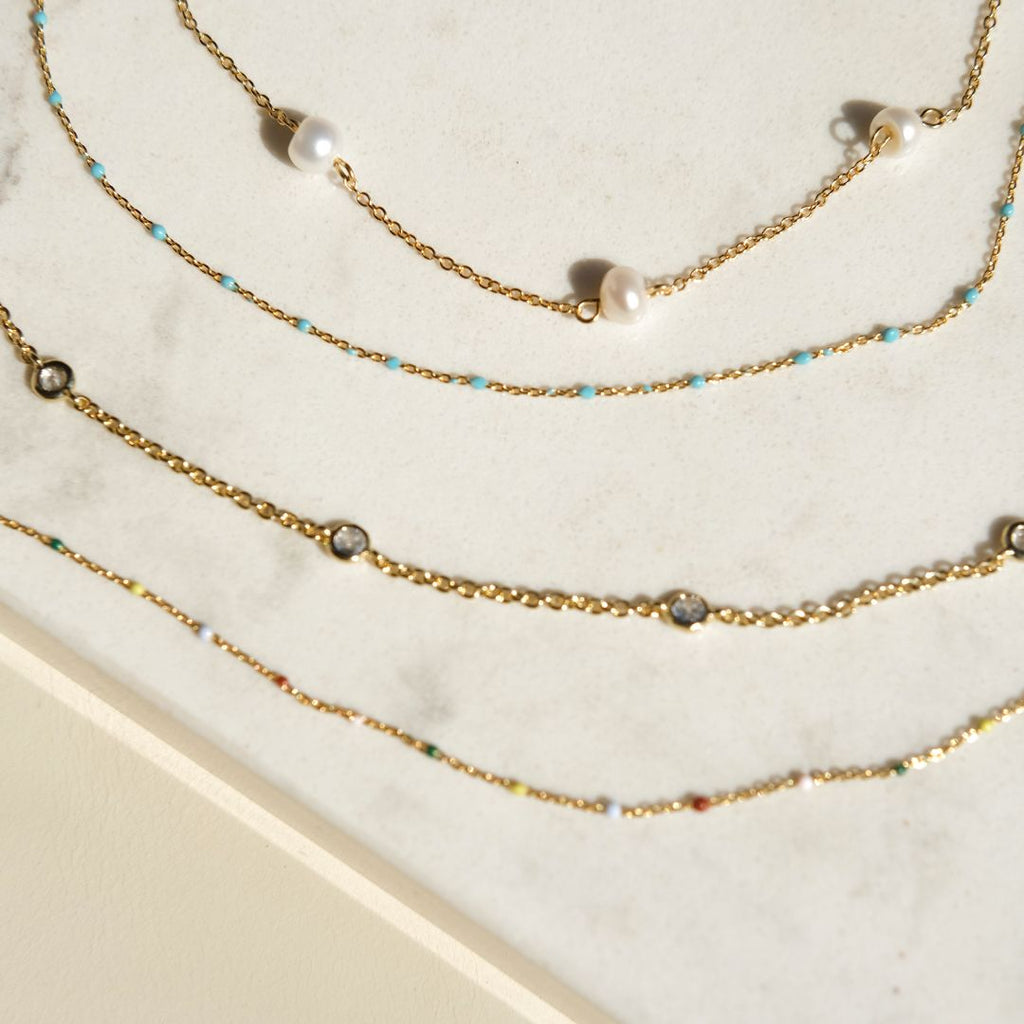 Multicolor Beaded Delicate Saturn Chain Necklace