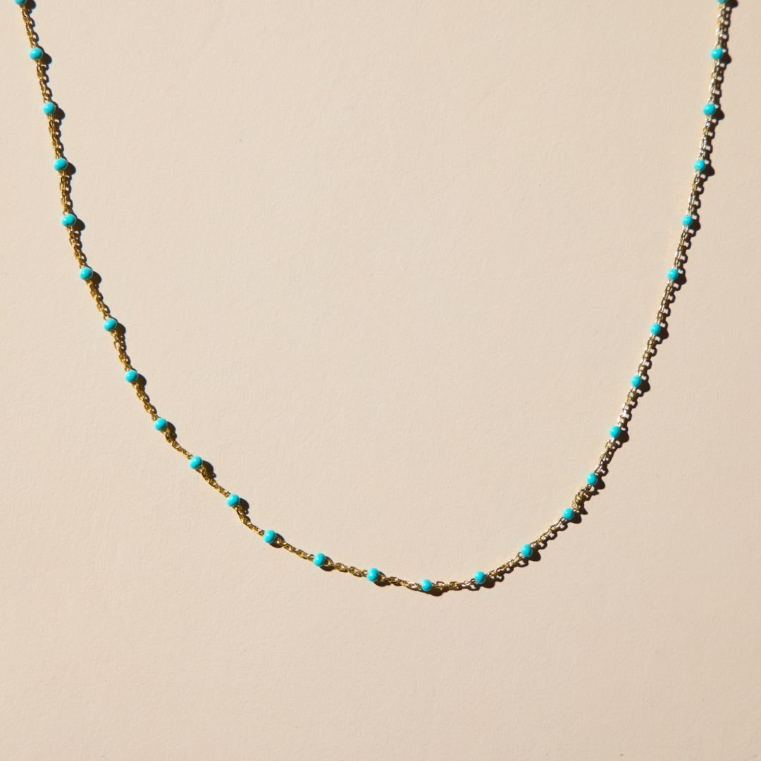 Turquoise Beaded Delicate Saturn Chain Necklace
