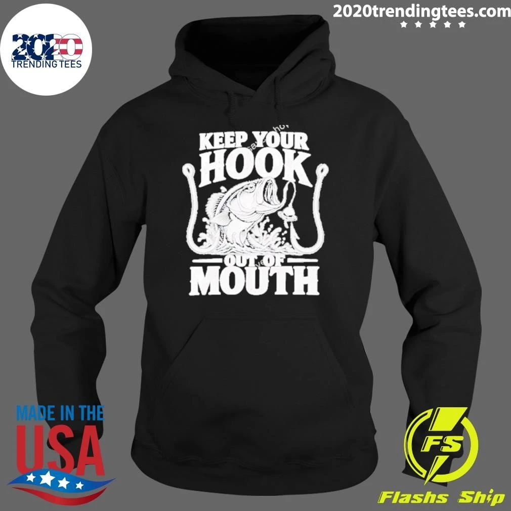 Keep Your Hook Out Of Mouth Bass Water Splash Large Angling Line Art Distressed Shirt