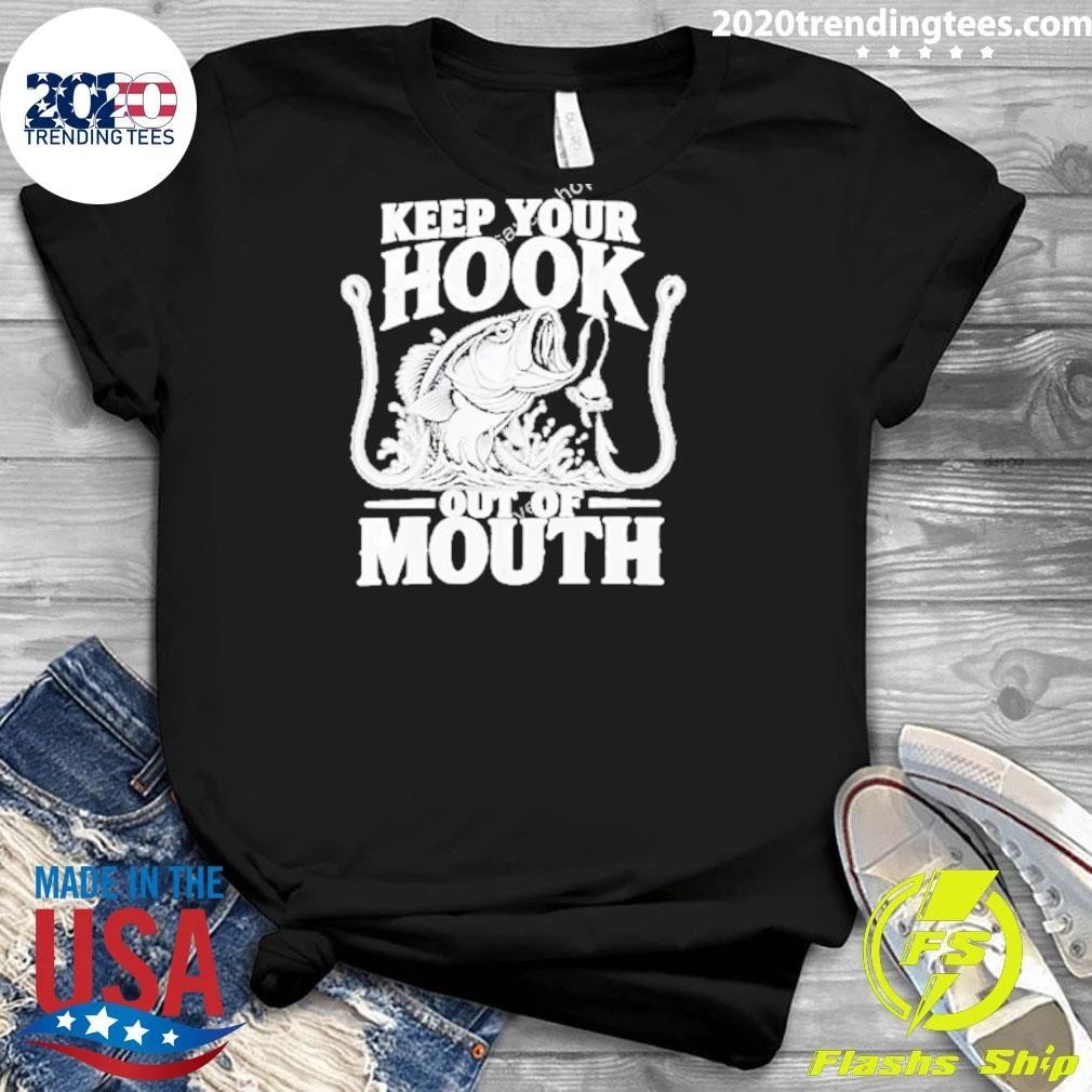 Keep Your Hook Out Of Mouth Bass Water Splash Large Angling Line Art Distressed Shirt