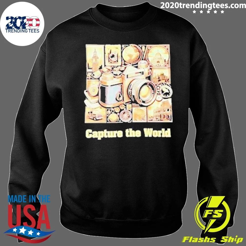 Capture The World Vintage Camera Globe Travel Landmarks Compass Shirt