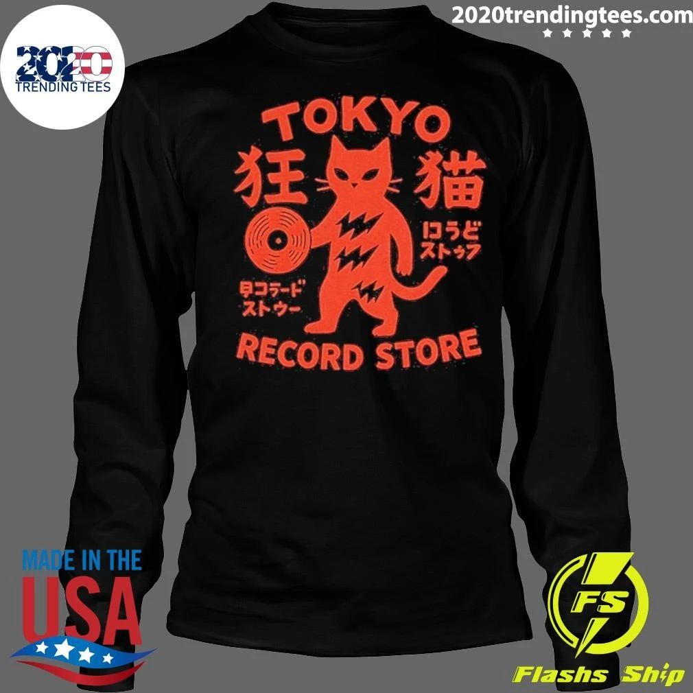 Tokyo Record Store Cat Vinyl Record Player Rock Dj Band Japan Shirt