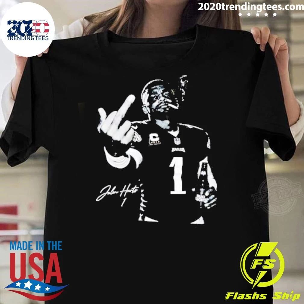 Signature Jalen Hurts Smoking Beer Middle Finger Shirt