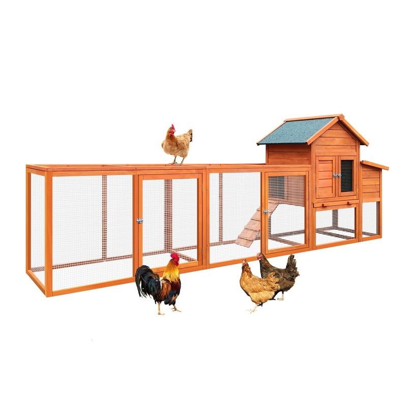 122″ Large Wooden Chicken Coop with Nesting Box Wire Fence Poultry Cage