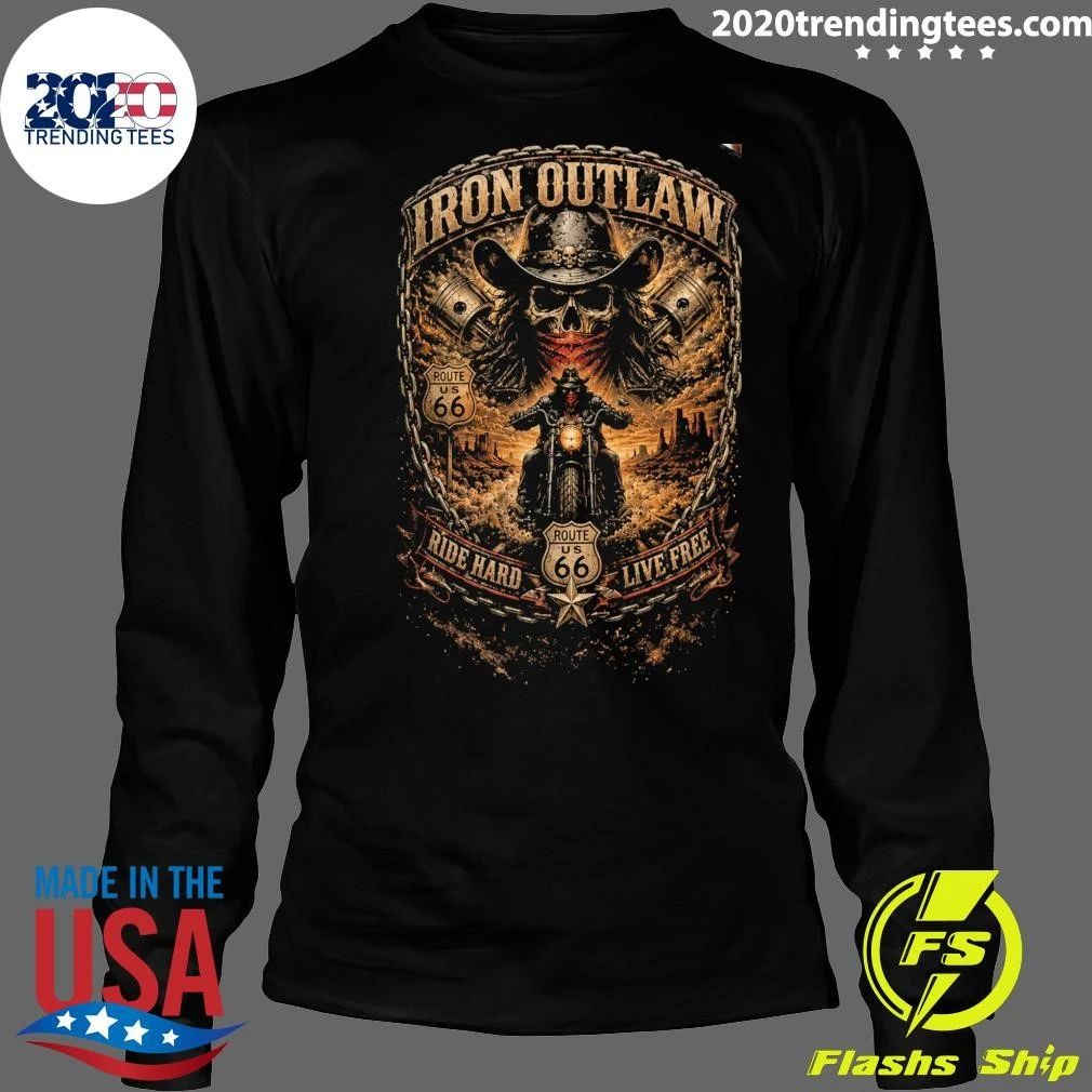 Cowboy Skull Iron Outlaw Route US 66 Motorcycle Shirt