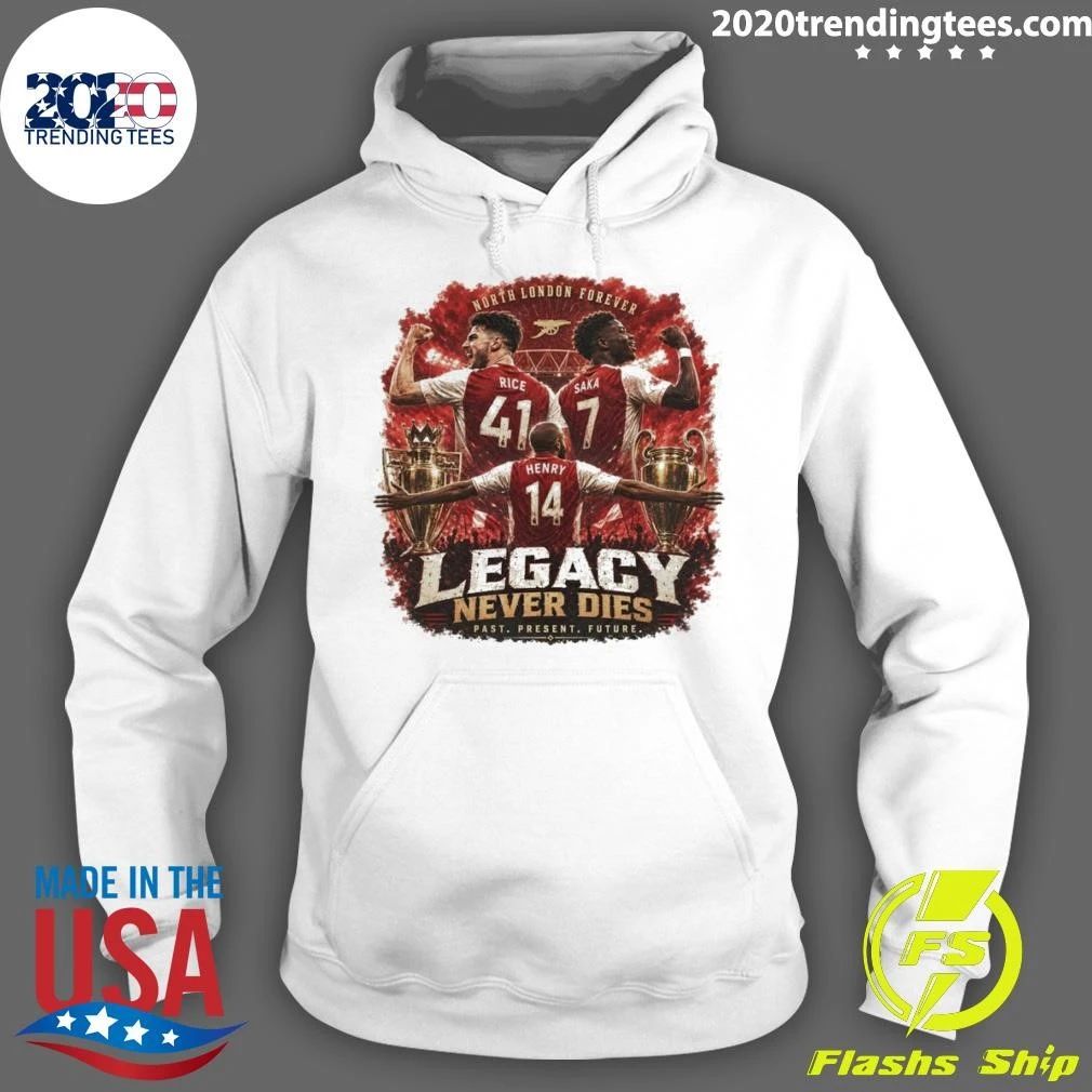 Henry Saka Rice Arsenal Soccer North London Forever Premier League Legacy Never Dies Past Present Shirt