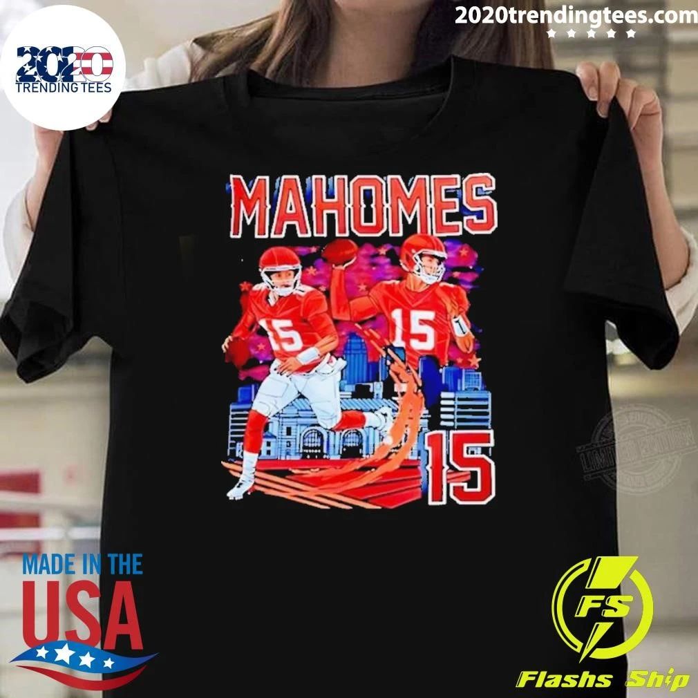 Original Kansas City Chiefs Patrick Mahomes 15 Player Graphic Skyline Shirt