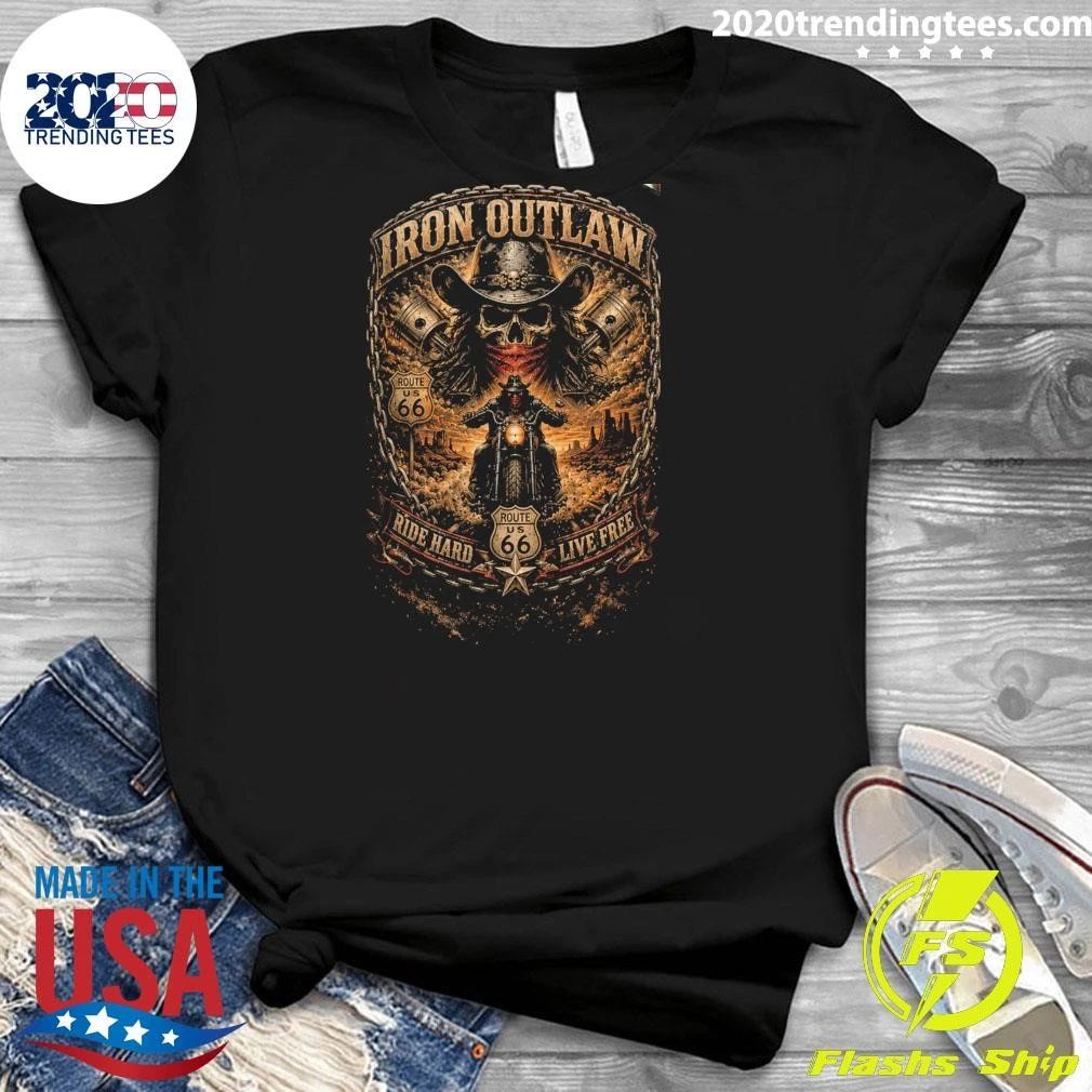 Cowboy Skull Iron Outlaw Route US 66 Motorcycle Shirt