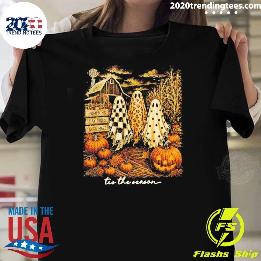 Ghosts Trio Tis The Season Pumpkin Spooky Autumn Halloween 2026 Shirt