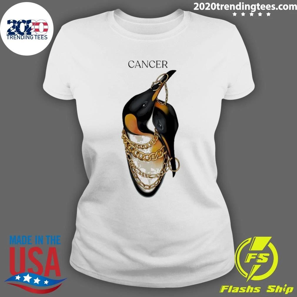Cancer Zodiac Penguin with Gold Chains Shirt