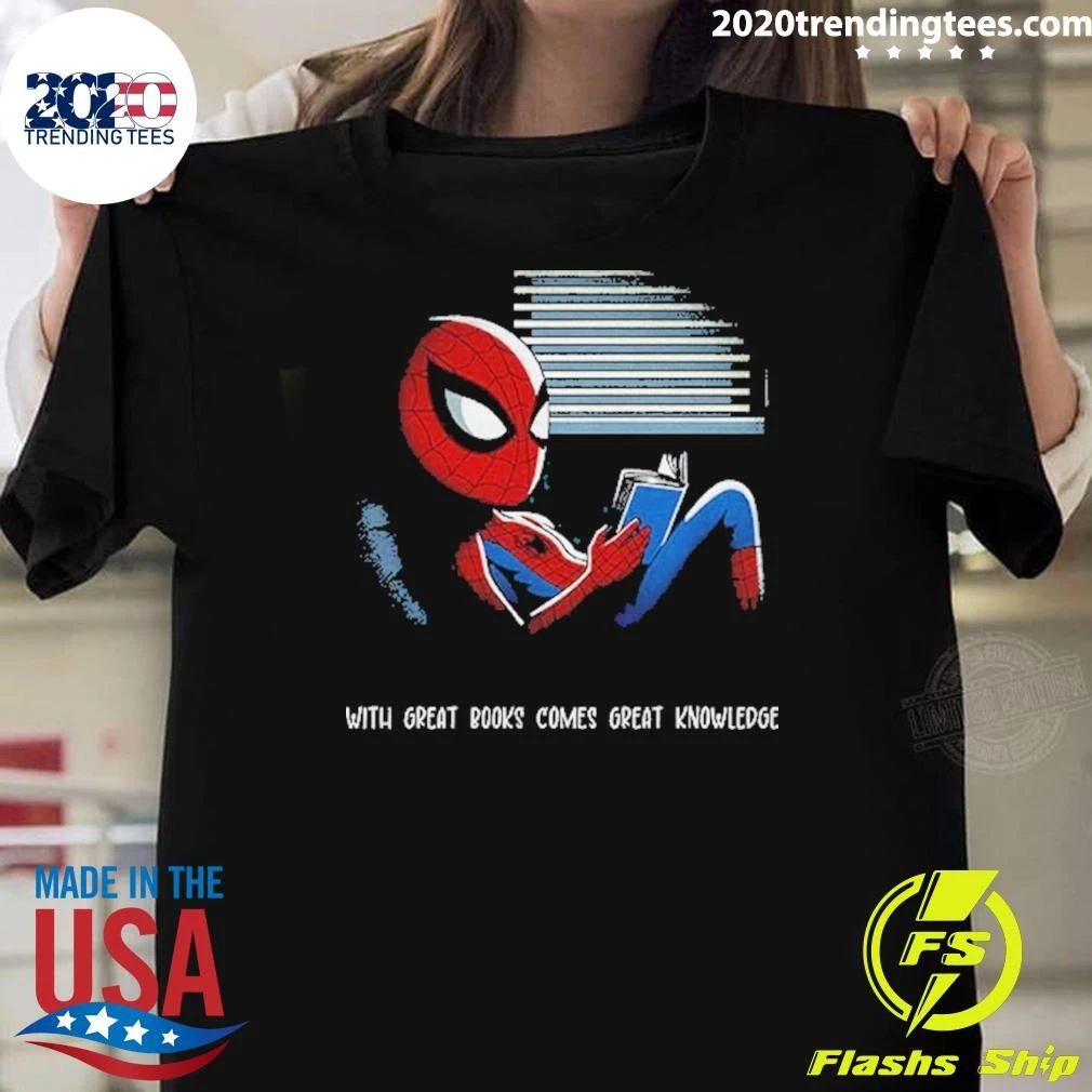 With Great Books Comes Great Knowledge Spider-man Reading A Book Shirt