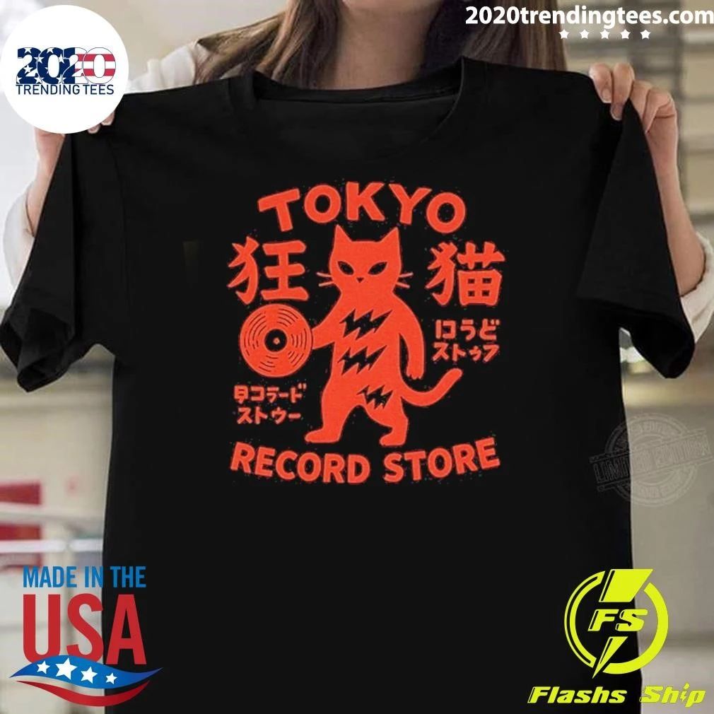 Tokyo Record Store Cat Vinyl Record Player Rock Dj Band Japan Shirt