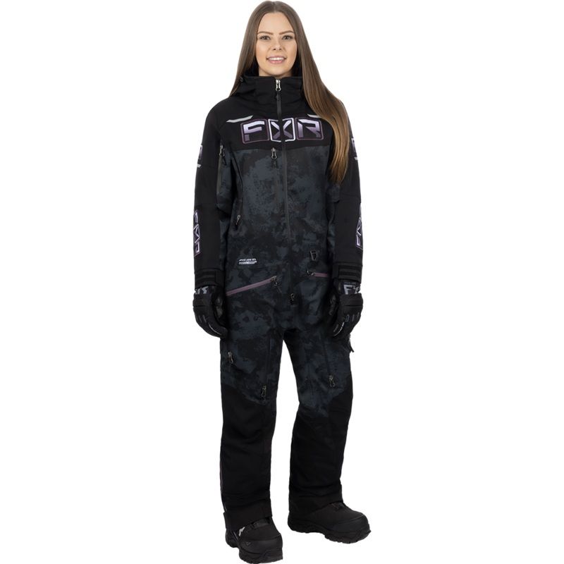 FXR Women’s Maverick Lite Monosuit Black Camo / Muted Grape Fade