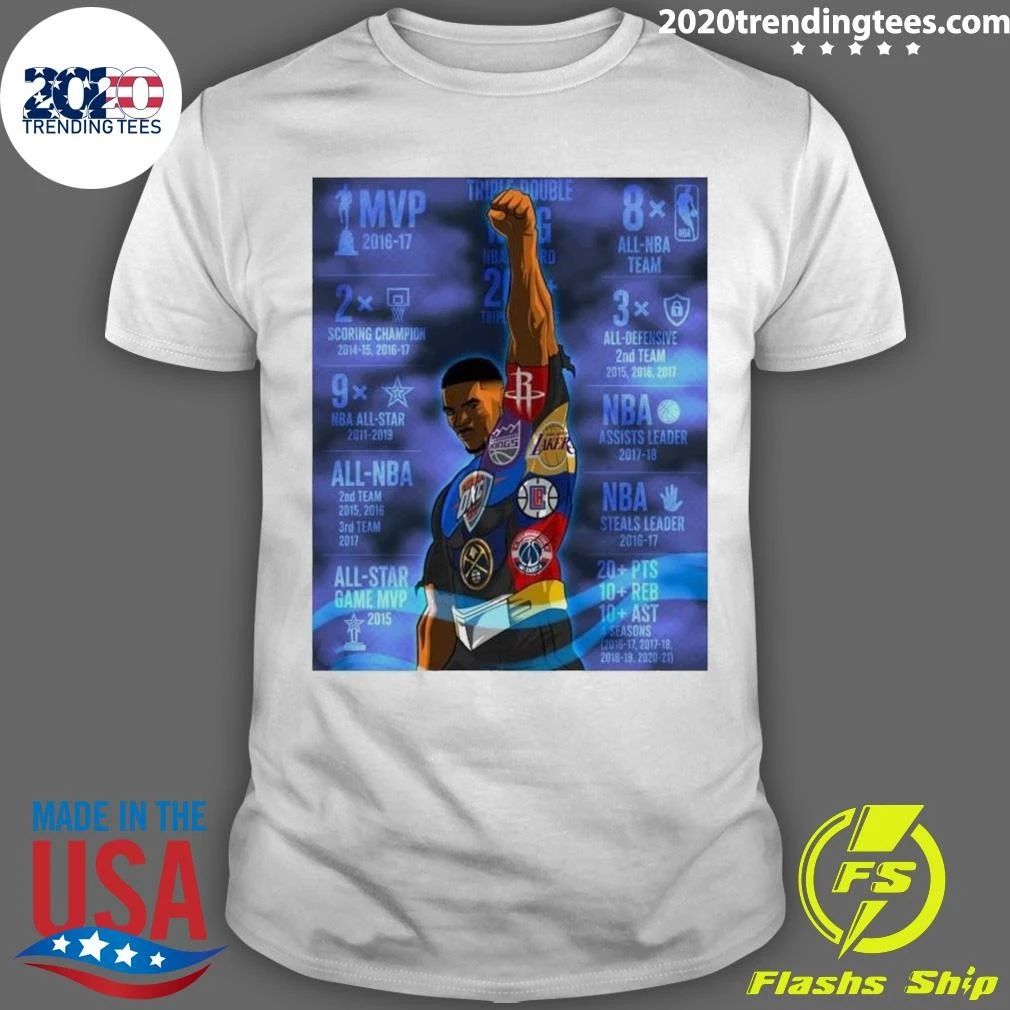 Russell Westbrook MVP All-Star Scoring Assists Leader Triple Double King Stats History Shirt