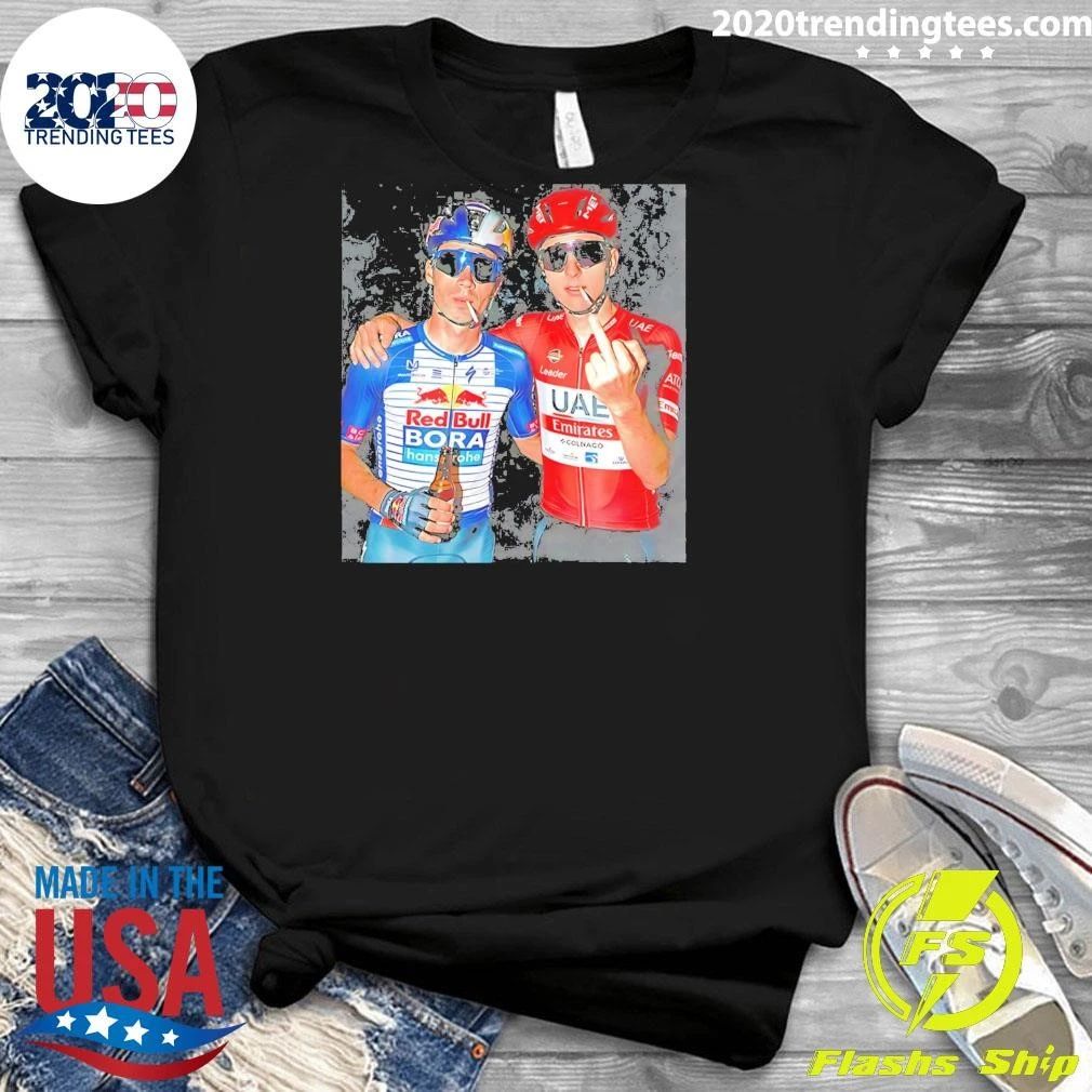 Primoz Roglic And Tadej Pogacar Holding Beer Sun Glasses Middle Finger Shirt