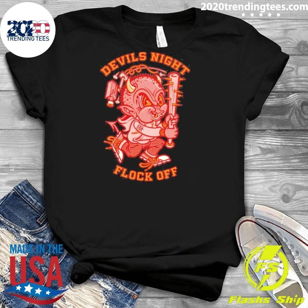 Devils Night Flock Off Devil With Spiked Bat Shirt
