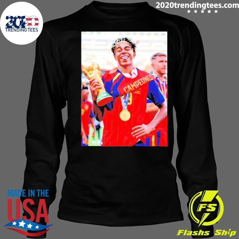 Lamine Yamal Holding Trophy Spain Soccer 2026 Victory Celebration World Cup 2026 Shirt