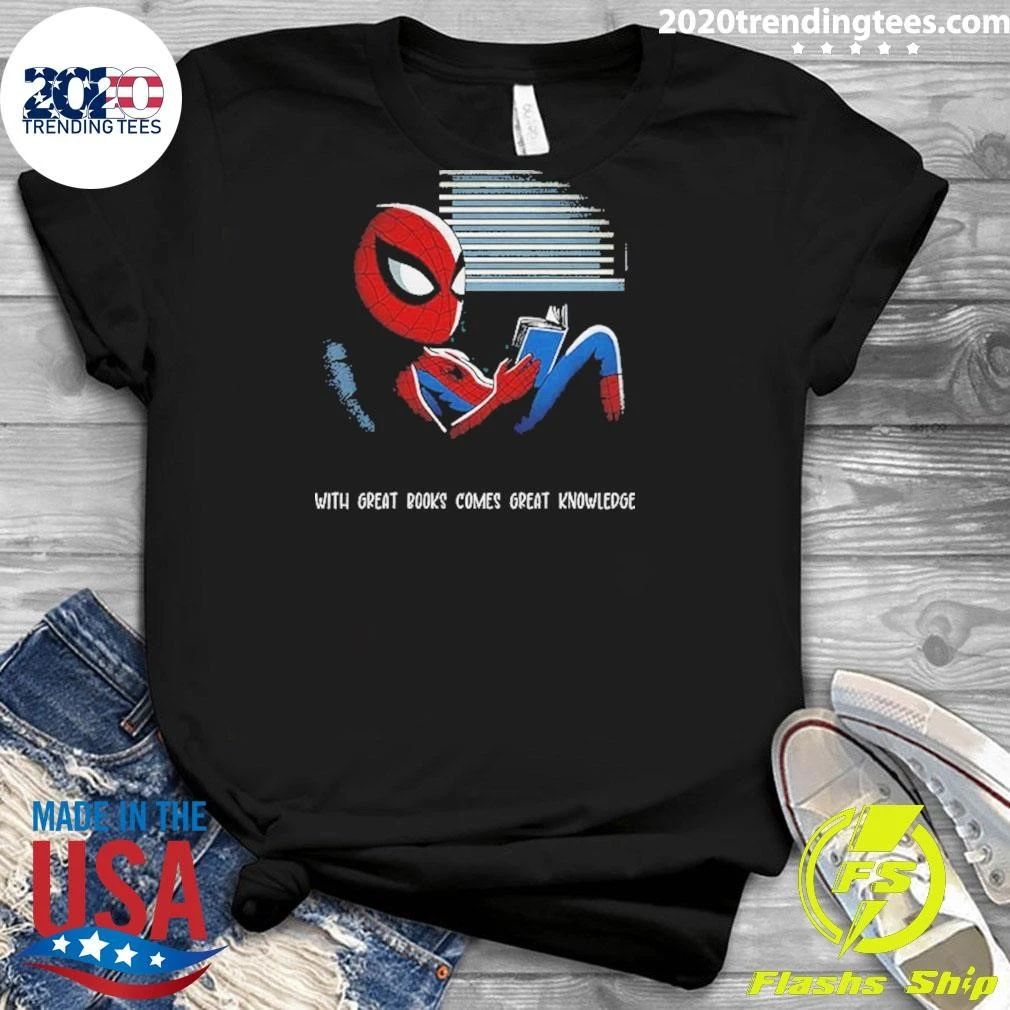 With Great Books Comes Great Knowledge Spider-man Reading A Book Shirt