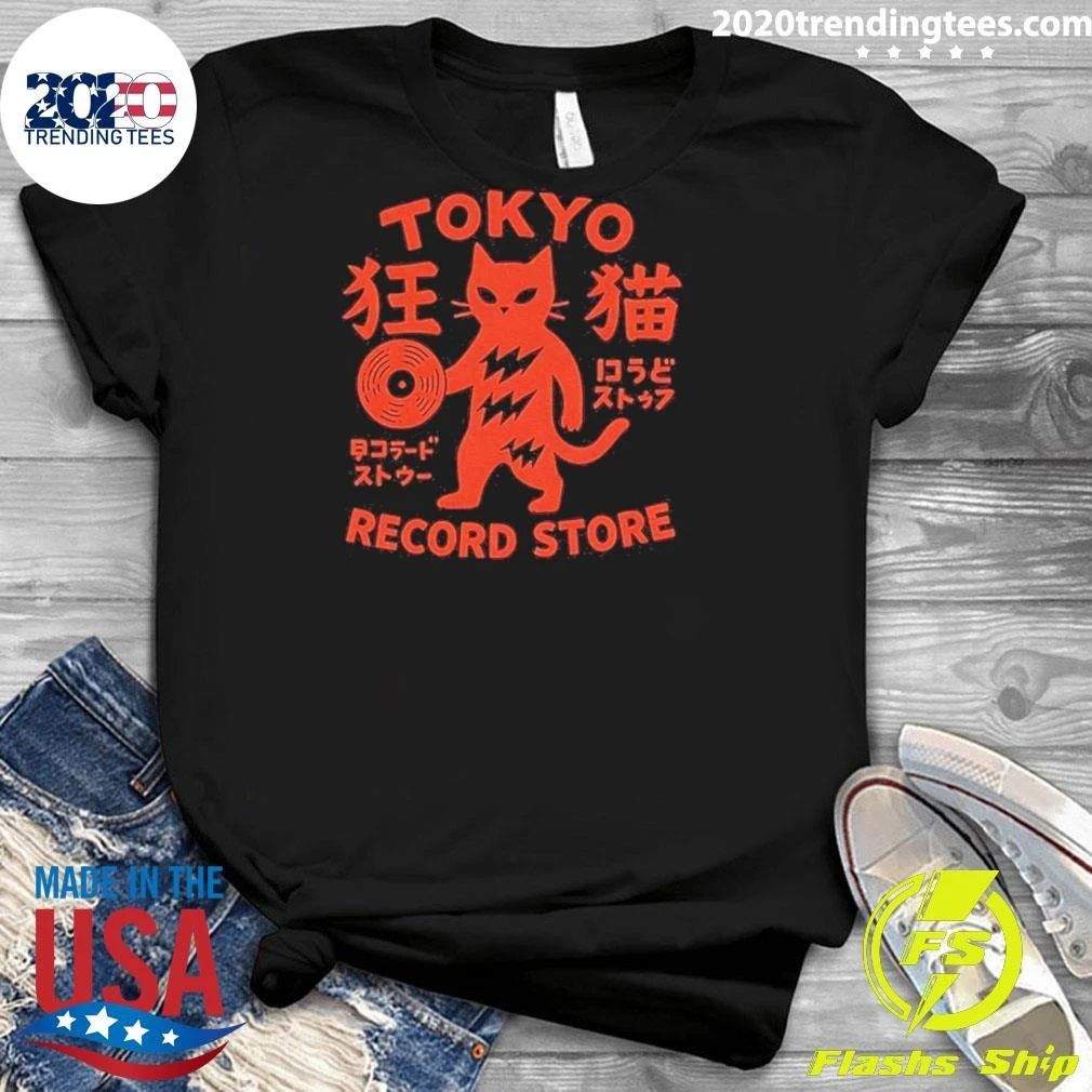 Tokyo Record Store Cat Vinyl Record Player Rock Dj Band Japan Shirt