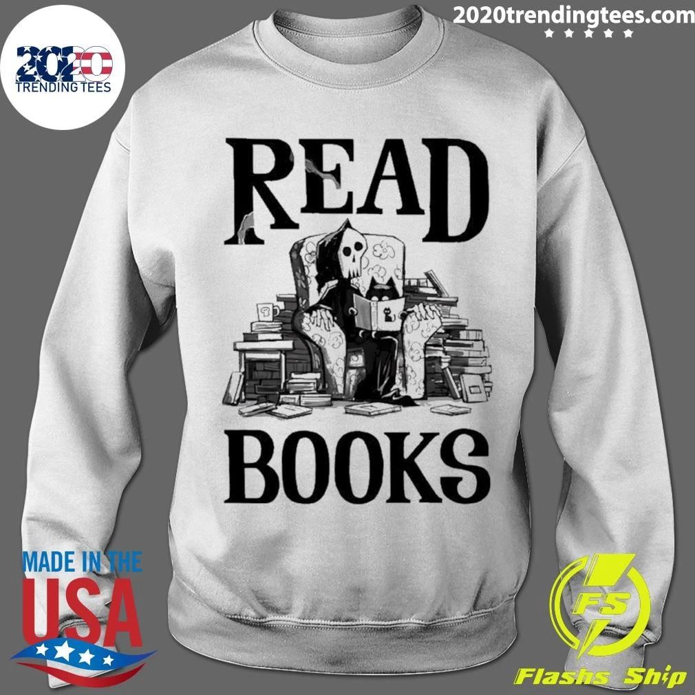 Read Books The Skeleton And The Cat Halloween Shirt