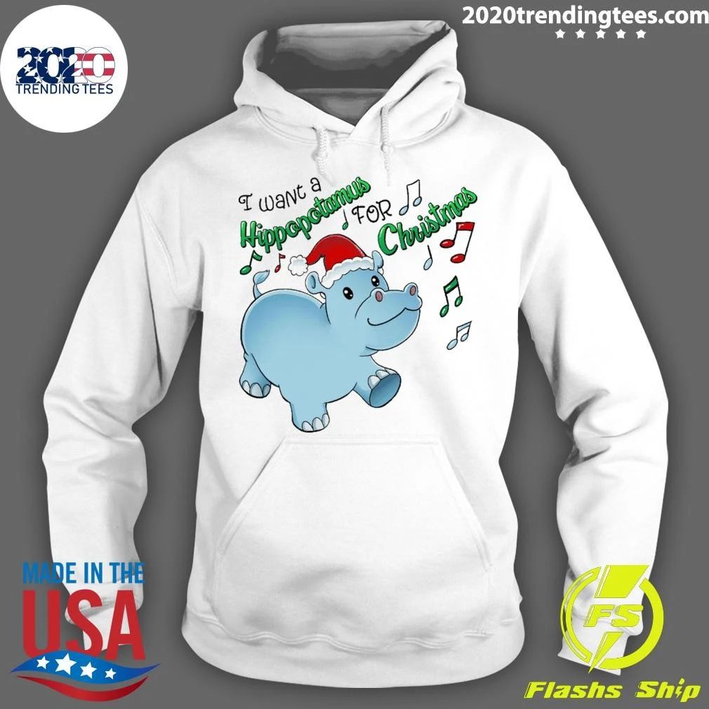 Inktastic I Want a Hippopotamus for Christmas Hippo in Santa Hat Shirt